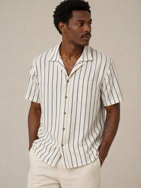 Hoooyi Cotton Blend Striped Button Up Shirt, XXL